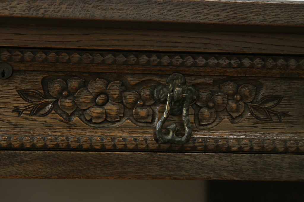 和製ヴィンテージ　神戸洋家具　ナラ材　単独使用可能なサイドキャビネット付きデスク　(R-085274)