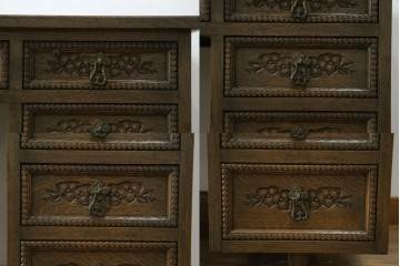 和製ヴィンテージ　神戸洋家具　ナラ材　単独使用可能なサイドキャビネット付きデスク　(R-085274)