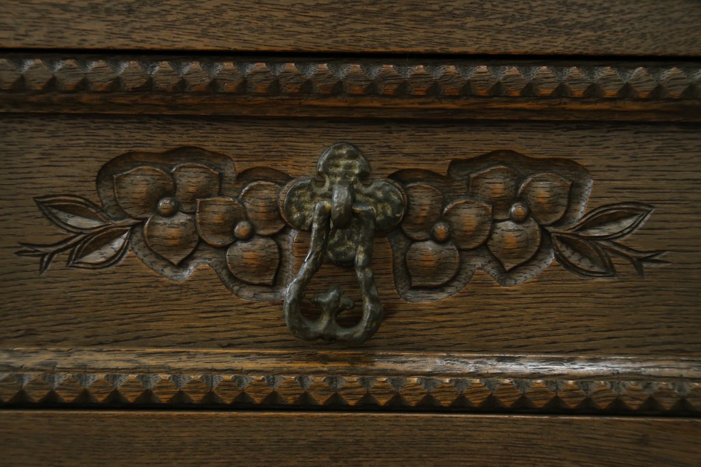 和製ヴィンテージ　神戸洋家具　ナラ材　単独使用可能なサイドキャビネット付きデスク　(R-085274)