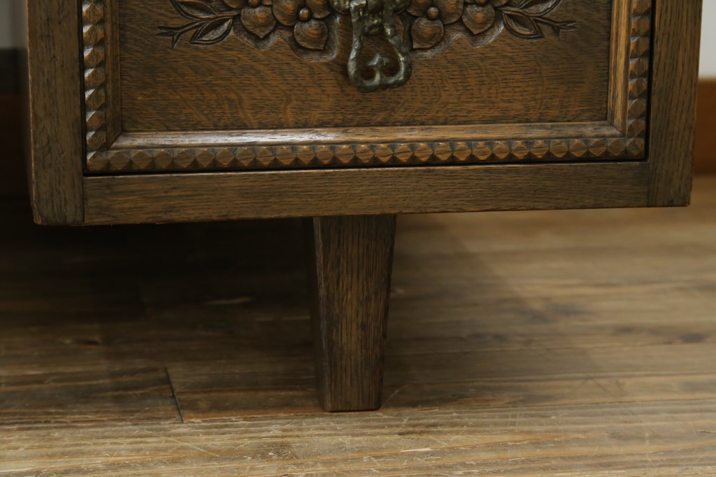 和製ヴィンテージ　神戸洋家具　ナラ材　単独使用可能なサイドキャビネット付きデスク　(R-085274)