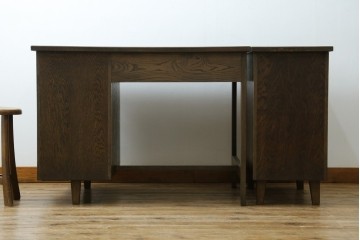 和製ヴィンテージ　神戸洋家具　ナラ材　単独使用可能なサイドキャビネット付きデスク　(R-085274)