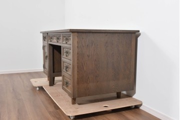 和製ヴィンテージ　神戸洋家具　ナラ材　単独使用可能なサイドキャビネット付きデスク　(R-085274)