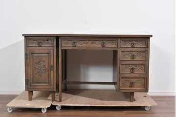 和製ヴィンテージ　神戸洋家具　ナラ材　単独使用可能なサイドキャビネット付きデスク　(R-085274)