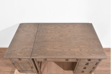 和製ヴィンテージ　神戸洋家具　ナラ材　単独使用可能なサイドキャビネット付きデスク　(R-085274)