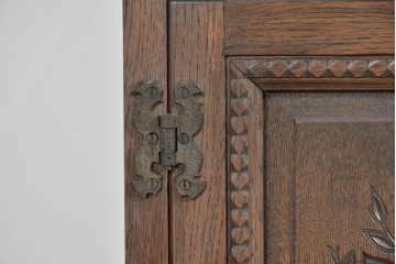 和製ヴィンテージ　神戸洋家具　ナラ材　単独使用可能なサイドキャビネット付きデスク　(R-085274)