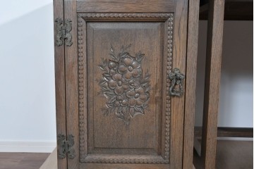 和製ヴィンテージ　神戸洋家具　ナラ材　単独使用可能なサイドキャビネット付きデスク　(R-085274)