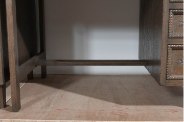 和製ヴィンテージ　神戸洋家具　ナラ材　単独使用可能なサイドキャビネット付きデスク　(R-085274)