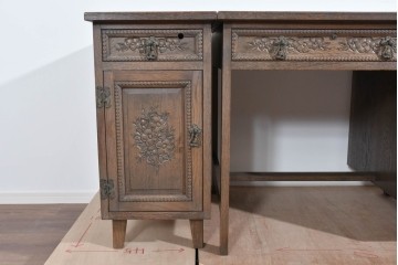 和製ヴィンテージ　神戸洋家具　ナラ材　単独使用可能なサイドキャビネット付きデスク　(R-085274)