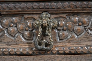 和製ヴィンテージ　神戸洋家具　ナラ材　単独使用可能なサイドキャビネット付きデスク　(R-085274)