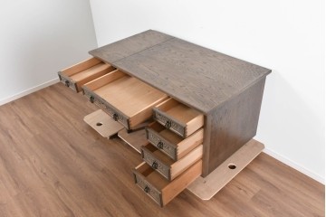 和製ヴィンテージ　神戸洋家具　ナラ材　単独使用可能なサイドキャビネット付きデスク　(R-085274)