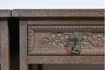 和製ヴィンテージ　神戸洋家具　ナラ材　単独使用可能なサイドキャビネット付きデスク　(R-085274)