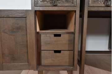 和製ヴィンテージ　神戸洋家具　ナラ材　単独使用可能なサイドキャビネット付きデスク　(R-085274)