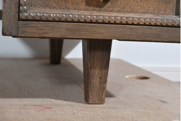 和製ヴィンテージ　神戸洋家具　ナラ材　単独使用可能なサイドキャビネット付きデスク　(R-085274)