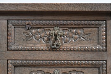 和製ヴィンテージ　神戸洋家具　ナラ材　単独使用可能なサイドキャビネット付きデスク　(R-085274)