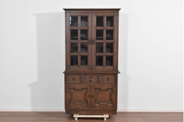 和製ヴィンテージ　永田良介商店　格子ガラスと立体装飾の美しい食器棚　(R-085277)