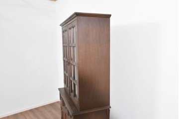 和製ヴィンテージ　永田良介商店　格子ガラスと立体装飾の美しい食器棚　(R-085277)