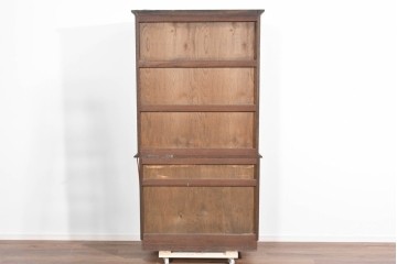 和製ヴィンテージ　永田良介商店　格子ガラスと立体装飾の美しい食器棚　(R-085277)