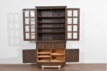 和製ヴィンテージ　永田良介商店　格子ガラスと立体装飾の美しい食器棚　(R-085277)