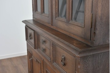 和製ヴィンテージ　永田良介商店　格子ガラスと立体装飾の美しい食器棚　(R-085277)