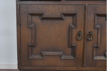 和製ヴィンテージ　永田良介商店　格子ガラスと立体装飾の美しい食器棚　(R-085277)