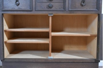 和製ヴィンテージ　永田良介商店　格子ガラスと立体装飾の美しい食器棚　(R-085277)