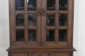 和製ヴィンテージ　永田良介商店　格子ガラスと立体装飾の美しい食器棚　(R-085277)