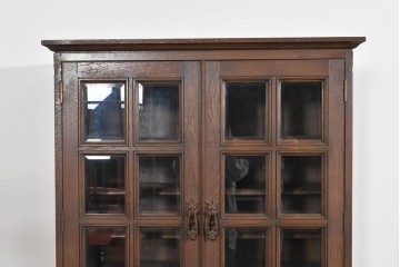 和製ヴィンテージ　永田良介商店　格子ガラスと立体装飾の美しい食器棚　(R-085277)