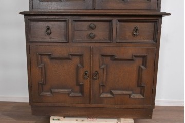 和製ヴィンテージ　永田良介商店　格子ガラスと立体装飾の美しい食器棚　(R-085277)