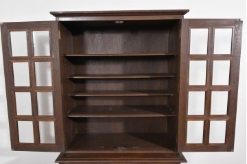 和製ヴィンテージ　永田良介商店　格子ガラスと立体装飾の美しい食器棚　(R-085277)