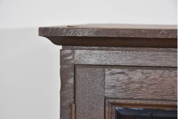 和製ヴィンテージ　永田良介商店　格子ガラスと立体装飾の美しい食器棚　(R-085277)