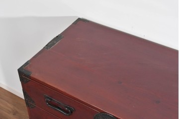 和製アンティーク　明治大正期　前面欅(ケヤキ)材　重厚な金具に木肌の美しさが映える合わせ一間の仙台箪笥　(R-085279)