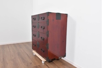 和製アンティーク　明治大正期　前面欅(ケヤキ)材　端正な金具意匠と美しい木目が魅力の仙台箪笥　(R-085280)