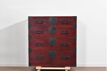 和製アンティーク　明治大正期　前面欅(ケヤキ)材　端正な金具意匠と美しい木目が魅力の仙台箪笥　(R-085280)