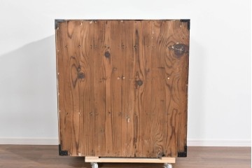 和製アンティーク　明治大正期　前面欅(ケヤキ)材　重厚な金具意匠が魅力の扉付き仙台箪笥　(R-085281)