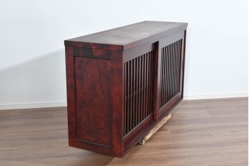 中古　美品　九州民芸家具　木肌の豊かな木目と格子が調和する上質な水屋箪笥サイドボード　(R-085283)