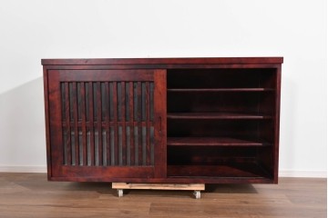 中古　美品　九州民芸家具　木肌の豊かな木目と格子が調和する上質な水屋箪笥サイドボード　(R-085283)