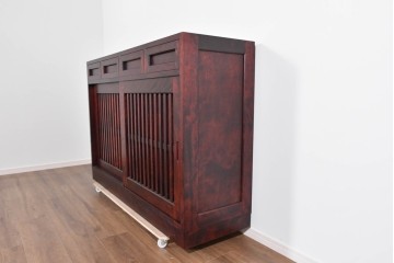 中古　美品　九州民芸家具　整った格子と使いやすい棚構成が魅力の水屋箪笥サイドボード　(R-085284)