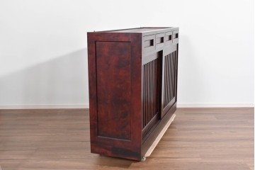 中古　美品　九州民芸家具　整った格子と使いやすい棚構成が魅力の水屋箪笥サイドボード　(R-085284)