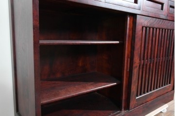 中古　美品　九州民芸家具　整った格子と使いやすい棚構成が魅力の水屋箪笥サイドボード　(R-085284)