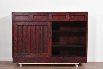 中古　美品　九州民芸家具　整った格子と使いやすい棚構成が魅力の水屋箪笥サイドボード　(R-085284)