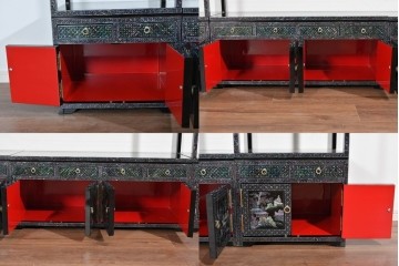 中古　美品　高級品　螺鈿装飾が華やかな飾り棚付きローボード　(R-085286)