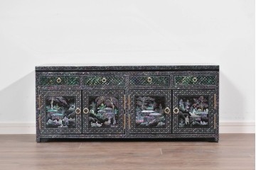 中古　美品　高級品　螺鈿装飾と引き出し収納が充実したローボード　(R-085288)