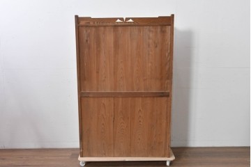 和製アンティーク　昭和初期　栗材　曲線意匠のガラス戸が味わい深い本箱　(R-085294)