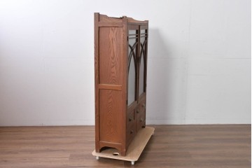 和製アンティーク　昭和初期　栗材　曲線意匠のガラス戸が味わい深い本箱　(R-085294)