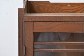 和製アンティーク　昭和初期　栗材　曲線意匠のガラス戸が味わい深い本箱　(R-085294)