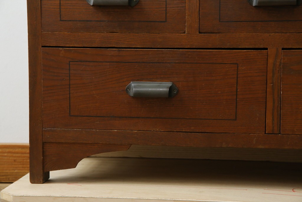 和製アンティーク　昭和初期　栗材　曲線意匠のガラス戸が味わい深い本箱　(R-085294)