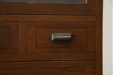 和製アンティーク　昭和初期　栗材　曲線意匠のガラス戸が味わい深い本箱　(R-085294)