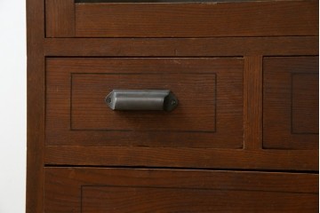 和製アンティーク　昭和初期　栗材　曲線意匠のガラス戸が味わい深い本箱　(R-085294)