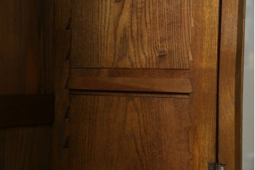 和製アンティーク　昭和初期　栗材　曲線意匠のガラス戸が味わい深い本箱　(R-085294)