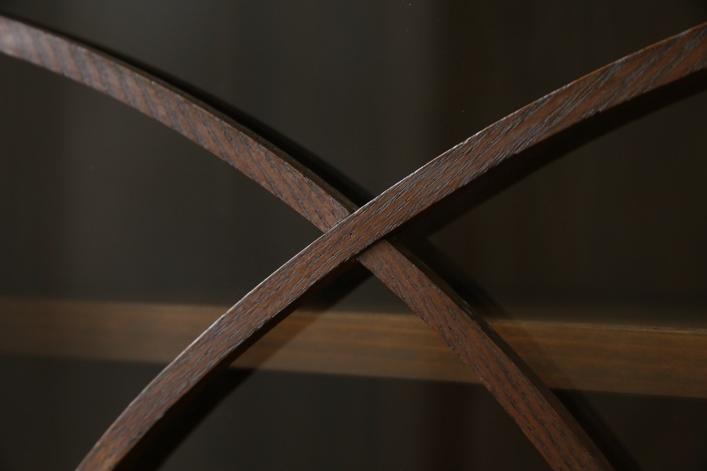 和製アンティーク　昭和初期　栗材　曲線意匠のガラス戸が味わい深い本箱　(R-085294)